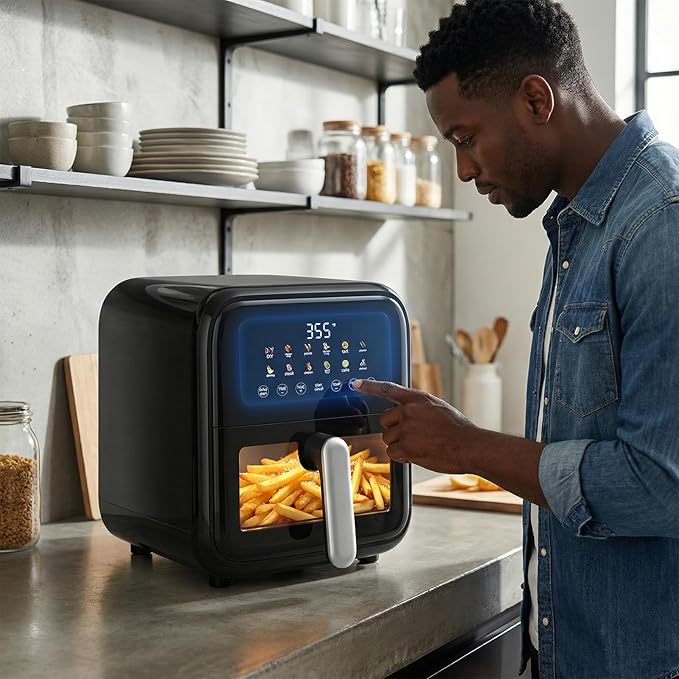OLIXIS Air Fryer with Window 7.9QT, 12-In-1 Large Air Fryer for Family, 400°F Rapid Air Crispy Technology, Roast Bake Dehydrate Reheat, Nonstick & Easy-Clean Basket, 1800W, Black