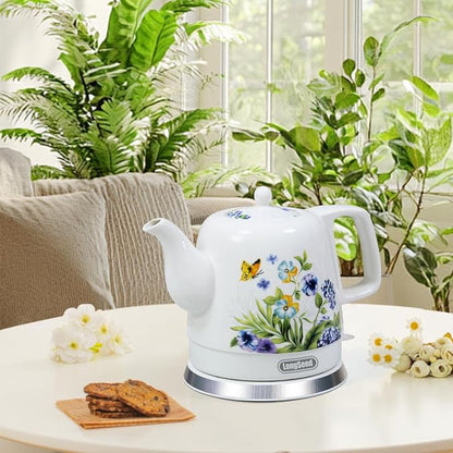 Ceramic Electric Kettle, 1.2L/1000W Boil Water Quickly and Easily,Boil-Dry Protection,Auto Shut Off, Detachable Swivel Base,Hot water kettle for Coffee & Tea