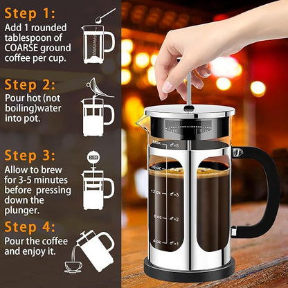 YMMIND French Press Coffee Maker (21oz 600ML 3-4Cup) Coffee Press, with 4 Filters System, Heat Resistant Thickness Borosilicate Glass, Cold Brew Coffee Tea Pot Gifts (Silvery)