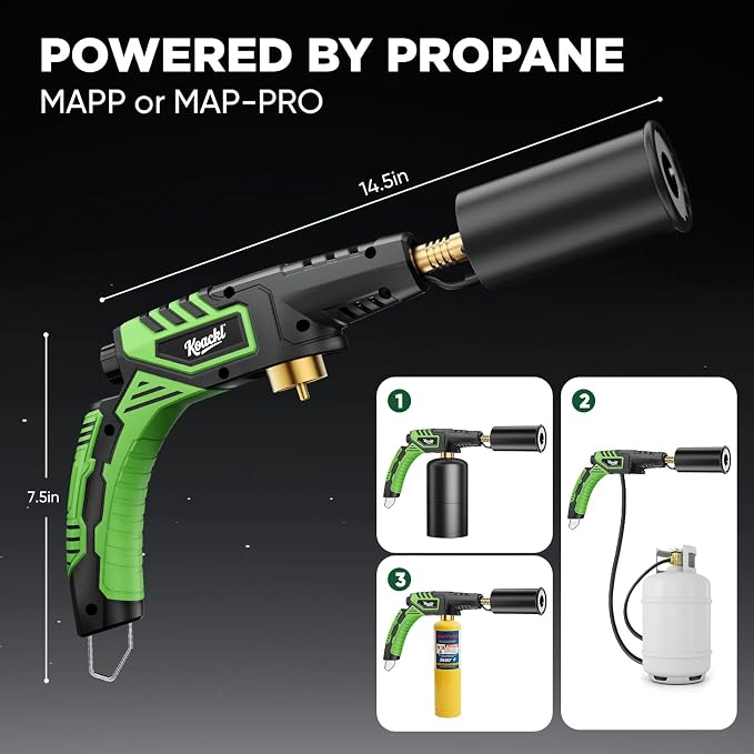 KOACKL Powerful Propane Torch Head 2 Pack, Propane Torch Gun Campfire Starter, Charcoal Lighter, Welding Torch Head for Searing Steak, Soldering, Brazing, Stripping Paint(Tank Not Included)
