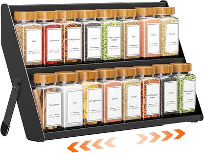 Spice Rack Organizer for Cabinet, 12.8 to 21.8in Expandable Spice Rack, Metal 2 in 1 Spice Drawer Organizer Spice Shelf for Kitchen Countertop Cabinet Drawer, Fits Jars ≤2.1in(Jars Not Included)