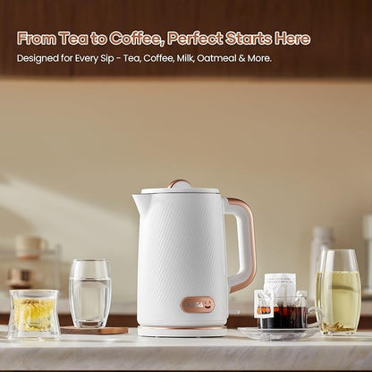 OLEGA Electric Kettle: 1200W Fast Boil Electric Water Kettles, 1.5L Double Wall Stainless Steel Tea Kettle, Auto Shut-Off, BPA-Free Hot Water Boiler Teapot for Coffee & Tea (White)