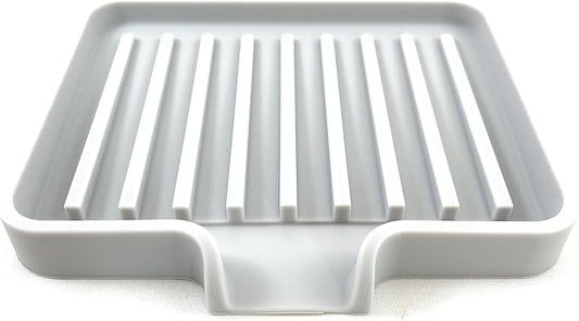 Silicone Soap Dish Tray and Sponge Holder with Drain Chute, Rectangular, Kitchen and Bathroom Sink Organizer (Light Grey, 5.2"x4" (Set of 2), 7.2 Ounces)