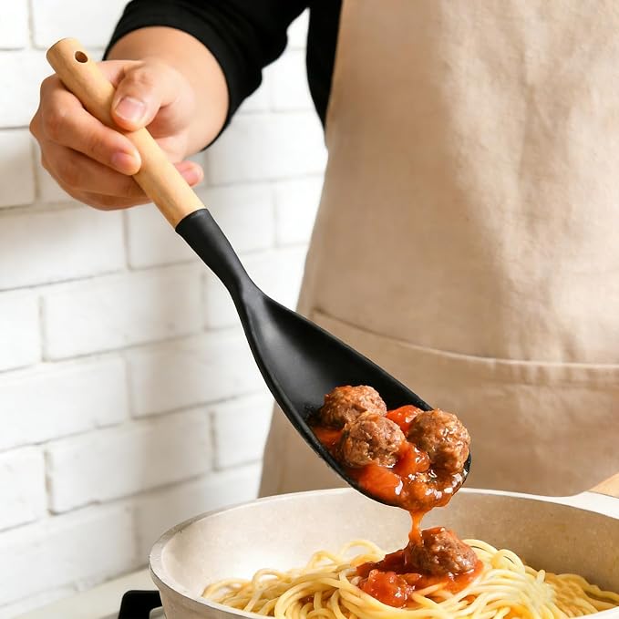 Spatula Spoon, 4 Pack Cooking Spoons for Nonstick Cookware, Multifunction Spatulas for Mixing, Scoop, Scrape and Spreading (Style 1)