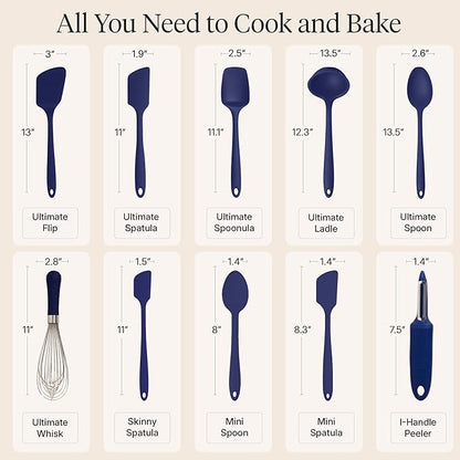 GIR: Get It Right 10-Piece Silicone Ultimate Kitchen Utensil Set – Spatulas, Ladle, Flip, Spoons, Whisk, Peeler & Spoonula – Nonstick, Non-Toxic, Heat-Resistant – Navy