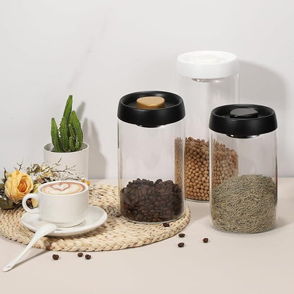 uxcell Coffee Vacuum Container, 900ml/30oz Glass Coffee Bean Storage Container with Lids for Spices Biscuits Loose Leaf Tea, Black Gold