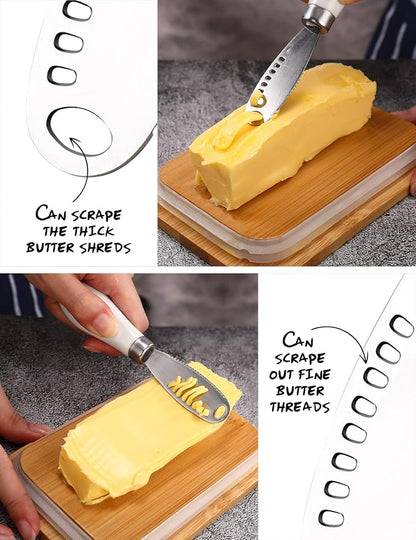 Butter Dish with Lid for Countertop, AISBUGUR Metal Butter Keeper with Stainless Steel Multipurpose Butter Knife, Butter Container with Double High-quality Silicone Good Kitchen Gift Set of 2 Black