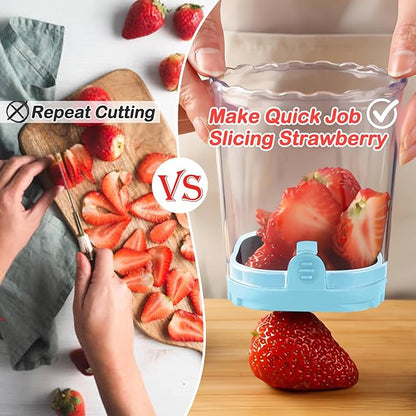 Creative Strawberry & Fruit Slicer - Detachable Cutter with Push Plate (Light Blue)