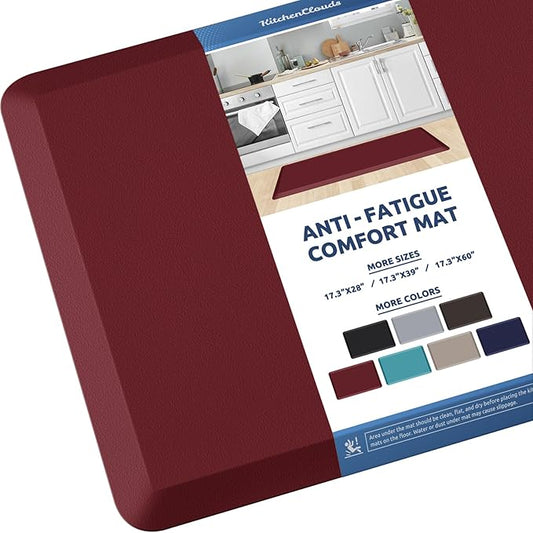 KitchenClouds Kitchen Mat Cushioned Anti Fatigue Kitchen Rug 17.3"x39" Water Resistant Non Slip Kitchen Rugs and Mats Standing Desk Mat Comfort Floor Mats for Kitchen House Sink Office (Red)