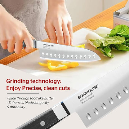 Sunhouse 7 Inch Santoku Knife - Japanese AUS-8 High Carbon Steel Professional Chef Knife - Kitchen Gadgets 2026, Apartment Essentials, Mothers Day Gift for Mom Wife Her
