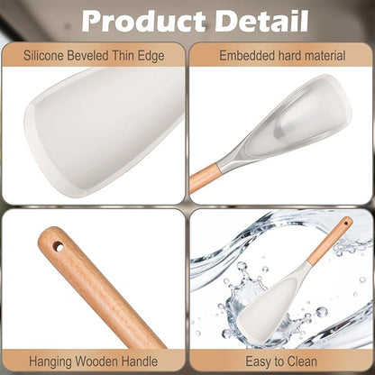 Cooking Spoon Set for Non-Stick Cookware - Wooden Handle & multi function cooking spoon, Heat-Resistant Kitchen Utensils for Stirring, Mixing, Serving (WHITE - 1Pack)