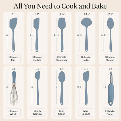 GIR: Get It Right 10-Piece Spatula Set & Silicone Utensils for Kitchen - Slate - Heat Resistant to 425°F - Dishwasher Friendly - Includes Ladle, Whisk, Potato Peeler & Kitchen Spoons