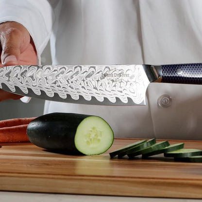 AUS-10 Damascus Chef Knife – 8 Inch Japanese Kitchen Knife, 67-Layer Steel, Ultra-Sharp Blade, Ergonomic Blue Resin Handle, Gift Box Included
