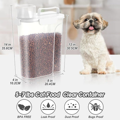 LEAWALK 5-7Lbs Dog Cat Food Storage Container with Upgraded Large Nozzle BPA-free, 4 Snap Seals Plastic Pet Food Storage Containers with Handles (White, 5L-1pack)