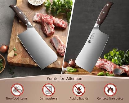 XINZUO 7 Inches Bone Cleaver Knife,Heavy Duty Bone Chopper, Butcher Cutting Knife for Professional Chefs and Home Cooking,Ultra Sharp, Red Sandalwood Handle