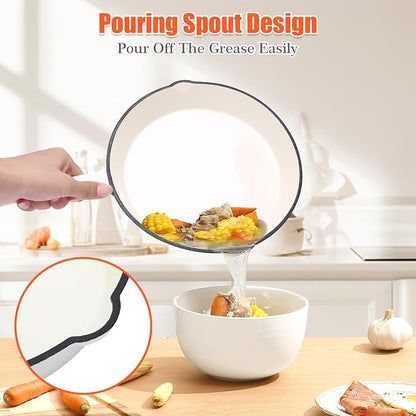 Nonstick Enameled Cast Iron Cookware - 3 enameled cast iron skillet 8-Inch, 9.5" Frying Pan & 11-Inch Large Cookware, Healthy Non Toxic Cooking Pan, PFOA PFAS PTFE Free, White
