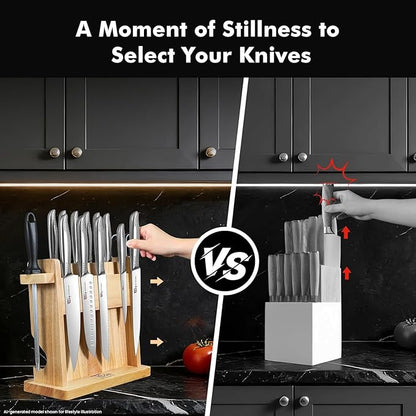SYOKAMI Japanese Knives Set for Kitchen, Magnetic Knife Set with Block and Sharpener, Stainless Steel Knife Set as Gift for Couple, Wedding, Women or Mom with Gift Box, 14 PCS Black Dot