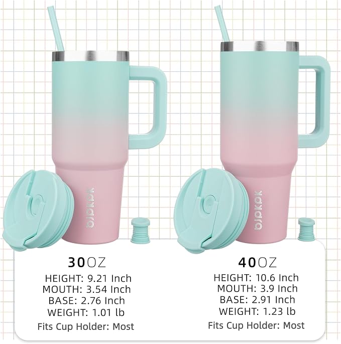 BJPKPK 30 oz Stainless Steel Tumbler With Handle Insulated Tumblers With 2 Straw Travel Coffee Mug With Lid,Bubble Gum
