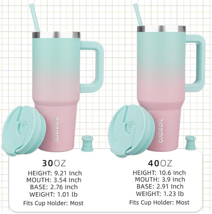 BJPKPK 30 oz Stainless Steel Tumbler With Handle Insulated Tumblers With 2 Straw Travel Coffee Mug With Lid,Bubble Gum