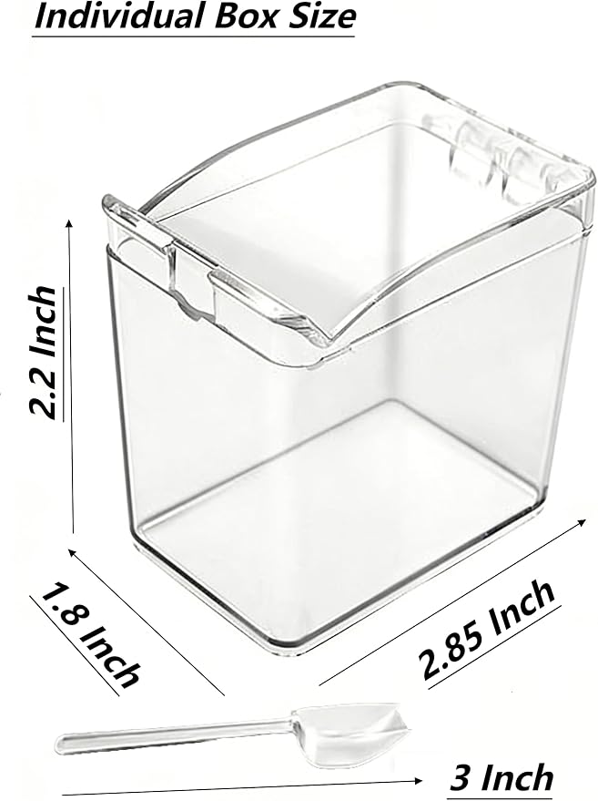 Clear 4-Piece Condiment Seasoning Container Set with Lids & Spoons | 4pc clear condiment set with lids & spoons, non-slip tray countertop storage for salt sugar pepper spice