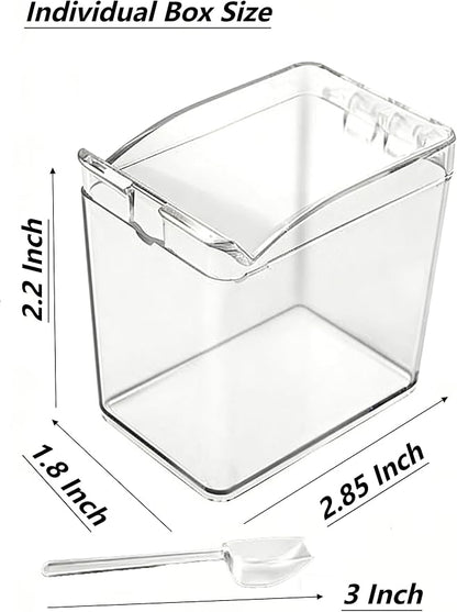 Clear 4-Piece Condiment Seasoning Container Set with Lids & Spoons | 4pc clear condiment set with lids & spoons, non-slip tray countertop storage for salt sugar pepper spice
