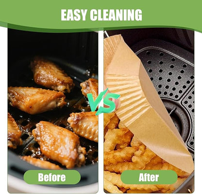 Air Fryer Paper Liners 125Pcs 8-inch Non stick and oil resistant square lined air fryer parchment paper easy to clean, durable, food grade - suitable for air fryers, ovens and microwaves (Square)