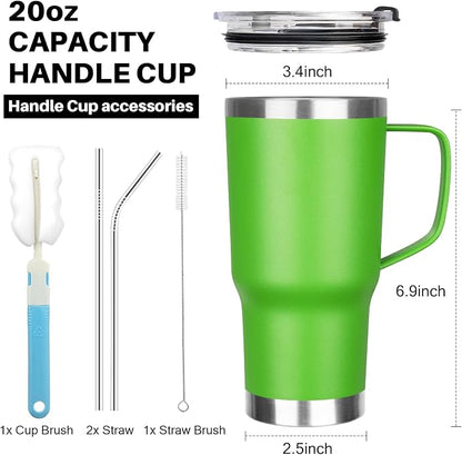 20 oz Tumbler with Handle, Stainless Steel Insulated Tumbler with Lid and Straw, Double Wall Vacuum Coffee Mug Tumbler, Insulated Coffee Thermal Cup for Cold and Hot (Bright Green, 20, ounces)