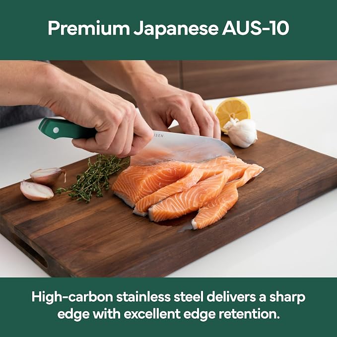 Misen 7.5" Santoku Knife - High Carbon Stainless Steel - Classic Japanese Chef Knife Design for Cutting, Slicing, and Chopping - Razor Sharp Japanese Style Kitchen Knife - Green