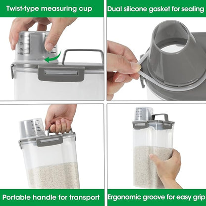 TBMax Rice Storage Container 3 to 5 Lbs - Small Cereal Oatmeal Flour Container with Easy Pouring Spout & Cup, Portable Pet Dog Cat Food Dispenser for Small Spaces, Travel, or Daily Use