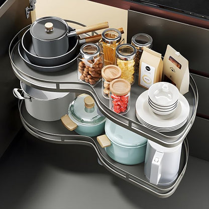 Blind Corner Cabinet Pull Out 12",14", 16", 18" Opening, 2-Tier Shelf Kitchen Cabinet Organizer, Blind Corner Cabinet Organizer, Left/Right Door, Adjustable Height, Metal Black