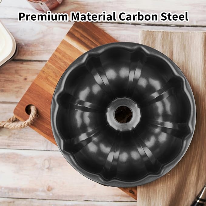 Novery 9.5" Non-stick Cake Pan, Heavy Duty Carbon Steel Fluted Tube Round Baking Pan,Buntz Pound Cake Pan Mold,Tube Bakeware,Baking Mold for Jello,Gelatin,Chocoflan,Flan