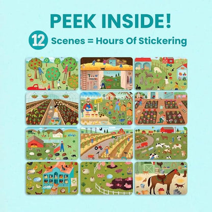 Farm Animal 500+ Kids Sticker Book by Cupkin Toddler Airplane Travel Activity Coloring and Sticker Book, Road Trip Essentials, 12 Coloring Pages 12 Scenes for Ages 2–8 Years