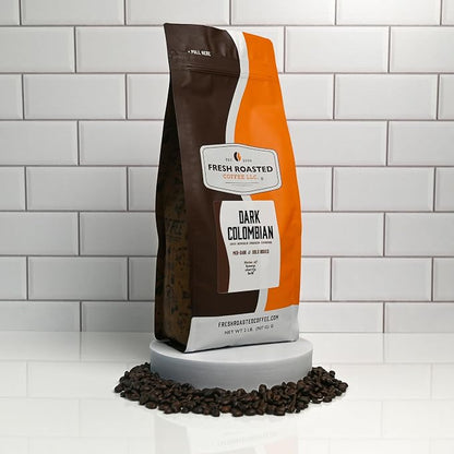Fresh Roasted Coffee, 100% Dark Colombian Whole Bean Coffee, Med-Dark Roast, Kosher, 2 lb (32 oz)