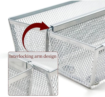 2PCS Drawer Organizer, Mesh Drawer Organizer with Interlocking Arm for Utensil, Cosmetic, Flatware, Pen (9 * 3 * 2 Inches, Grey)