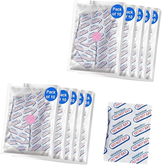 100cc (10 Pack of 10 Packets, Total 100 Packets) Oxygen Absorbers for Food Storage, Food Grade Oxygen Absorbers Packets with Oxygen Indicator for Long Term Storage and Preservation (100CC(100-Pack))