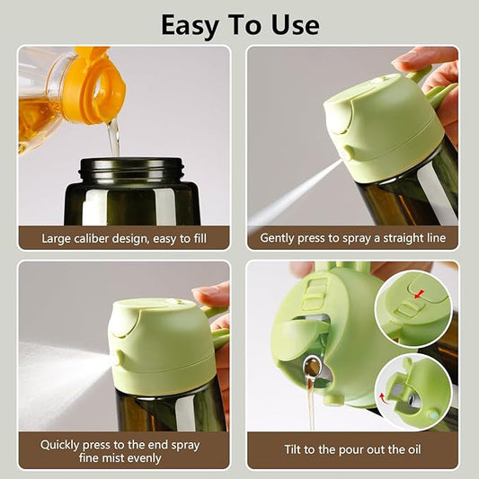 SWEET VIEW Olive Oil Dispenser and Oil Sprayer – 16oz/470ml Glass Light-Proof Oil Pourer for Kitchen Air Fryer, Cooking, Salad, and BBQ, with Stickers