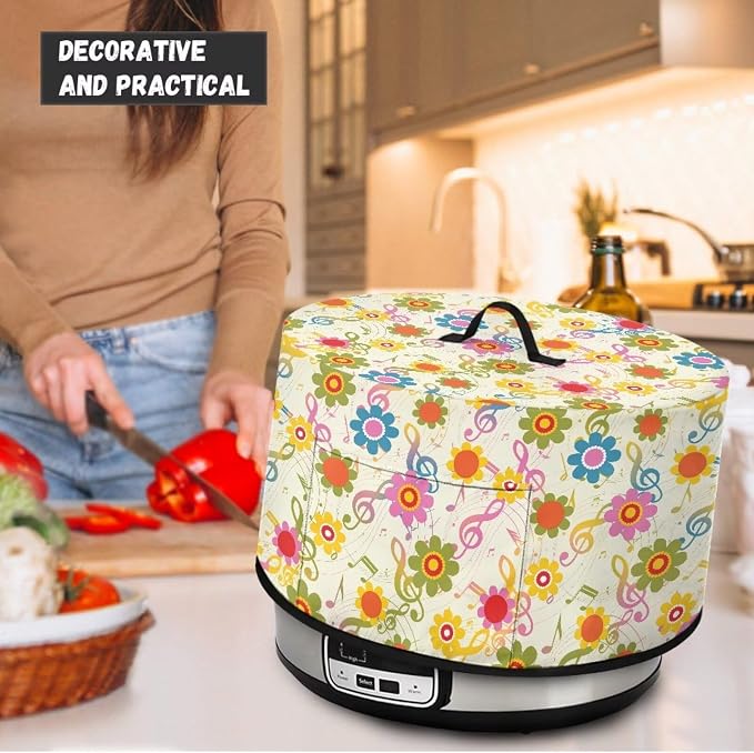Floral Music Notes Slow Cooker Dust Cover Compatible with 6-8 qt Crock for Pot Oval Slow Cooker Cover Dustproof Kitchen Appliance Accessories