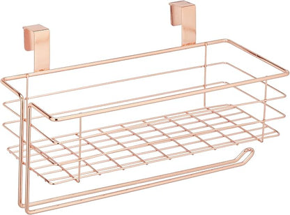 Relaxdays Hanging Basket with Kitchen Roll Holder, Storage, Kitchen & Bathroom, Wire Basket H x D: 18 x 31 x 17 cm, Copper