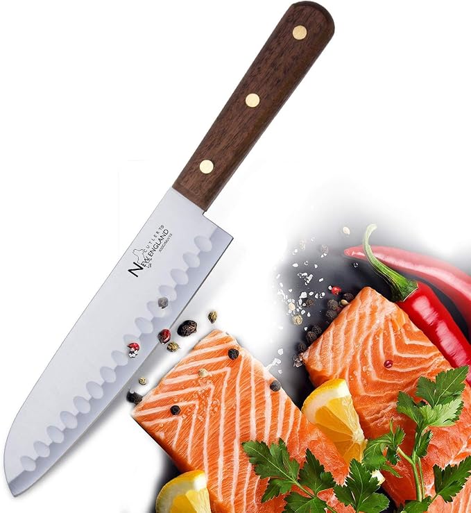 Premium High Carbon Stainless Steel 7-Inch Pro Santoku Chef’s Knife with Sharp Razor Edge with Walnut Wood Handle