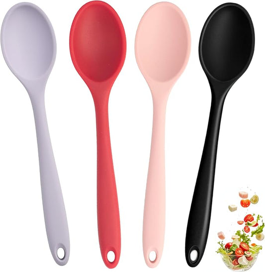 4 Pcs Mini Silicone Spoons 8 Inch Small Spoons,Heat Resistant Spoons the Food Spoon Mini Size Choose Carefully Before Purchasing
