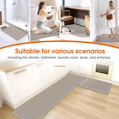 TranquilRelax 2-Piece Anti-Fatigue Kitchen Mats, Cushioned Non-Slip Waterproof Sink & Stove Floor Mats, Comfortable Standing Rug Set for Kitchen, Laundry & Entryway, Brown