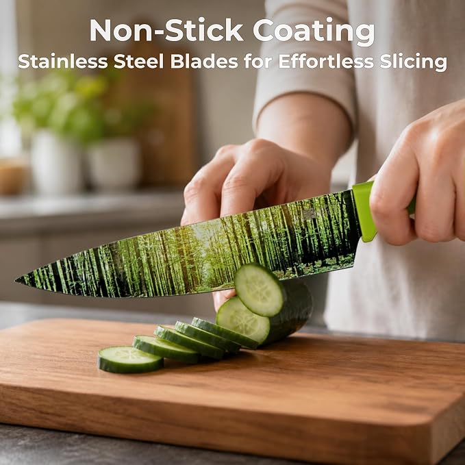 CHEF'S VISION Landscape Kitchen Knife Set – 6-Piece Stainless Steel Knives with Non-Stick Coating, Dishwasher Safe, Nature Design, Unique Gift for Nature Lovers