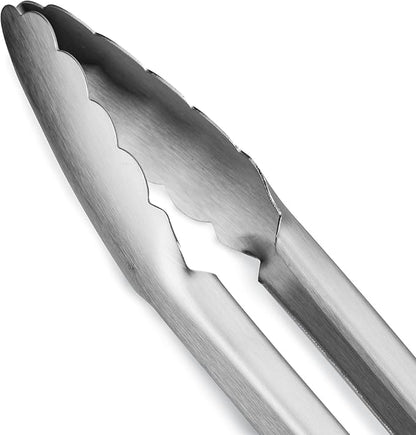 304 Stainless Steel Kitchen Cooking Tongs, 14" and 16" Set of 2 Sturdy Grilling Barbeque Brushed Locking Food Tongs with Ergonomic Grip, Grey