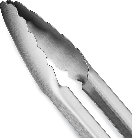 304 Stainless Steel Kitchen Cooking Tongs, 12" and 14" Set of 2 Sturdy Grilling Barbeque Brushed Locking Food Tongs with Ergonomic Grip, Green