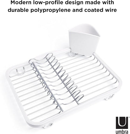 Umbra Sinkin Dish Drying Rack – Drainer Caddy with Removable Cutlery Holder – Use in Sink or On Counter, Standard, White/Nickel