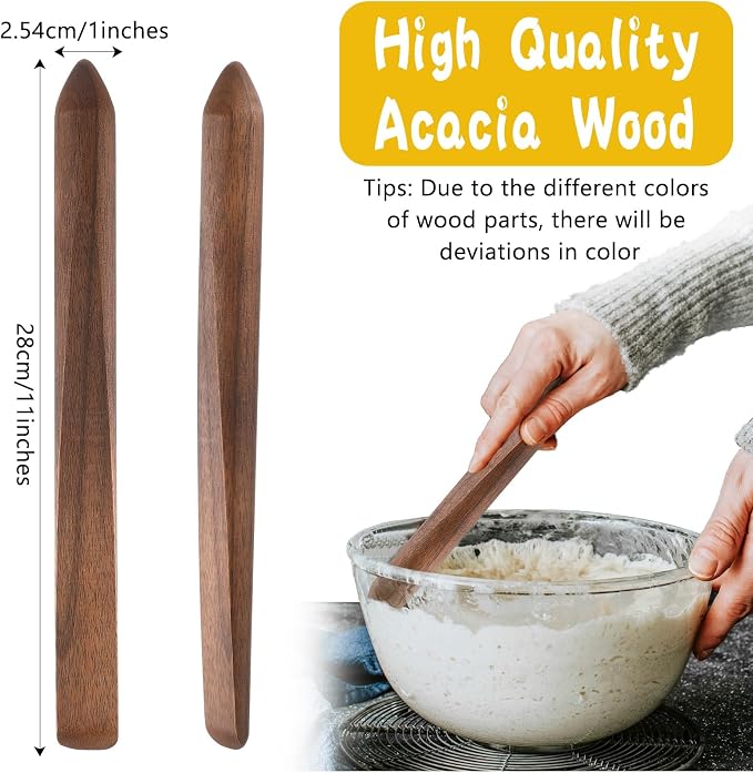 11 Inch Wooden Sourdough Bread Mixing Stir Stick Spurtle Wooden Sourdough Bread Making Tools Paddle Stirring Stick for Kitchen Cooking (Walnut)