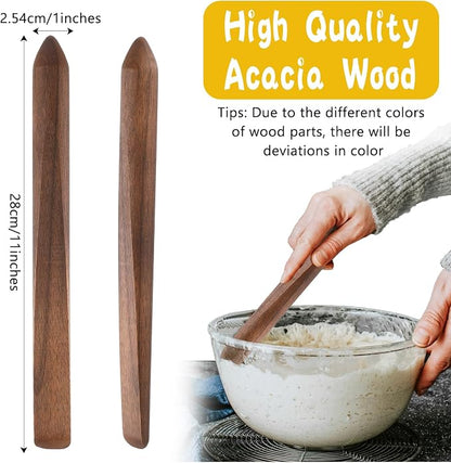 11 Inch Wooden Sourdough Bread Mixing Stir Stick Spurtle Wooden Sourdough Bread Making Tools Paddle Stirring Stick for Kitchen Cooking (Walnut)
