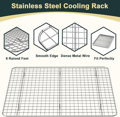 Wildone Baking Sheet with Rack Set (2 Pans + 2 Racks), Half Sheet Size | Natural Aluminum Commercial Quality Cookie Sheet with Cooling Rack, Nonstick Baking Pan, Warp Resistant & Heavy Duty