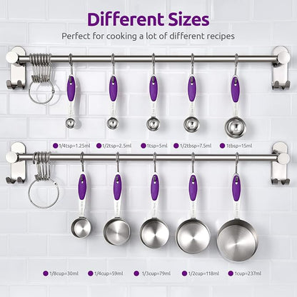 Measuring Cups and Spoons Set: U-Taste 18/8 Stainless Steel 10 Pieces Metal Stacking Kitchen Baking Cooking Food Measure Set 5 Cups 5 Spoons with Strengthened Weld Joints (Purple, Upgraded Version)