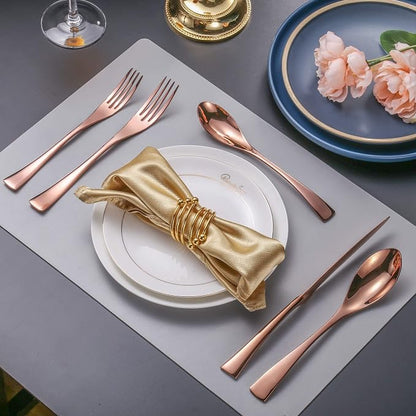 Lemeya 20-Pieces Rose gold Silverware Set for 4,Heavy Duty 18/10 Stainless Steel Flatware Set with Forged Stand Knives,Modern Cutlery Utensil Set,Mirror Polished,Dishwasher Safe